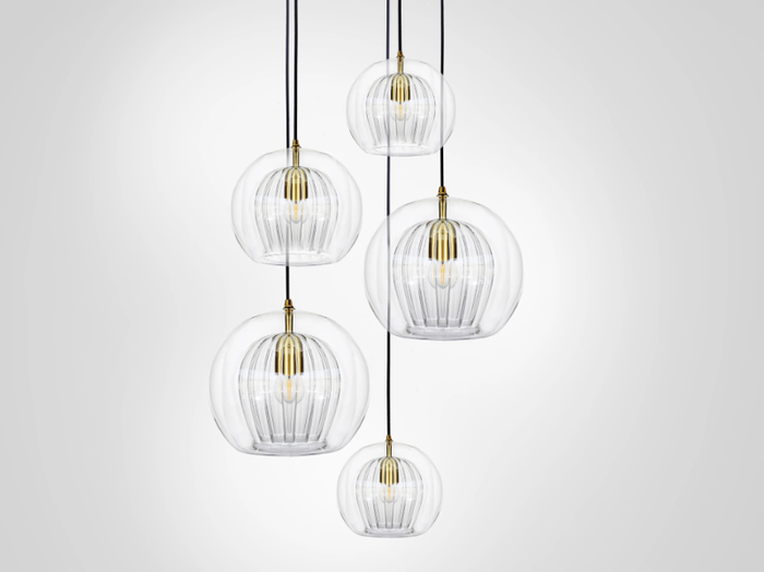 PLEATED CRYSTAL CLUSTER 5 CLEAR - LED handmade Borosilicate glass pendant lamp _ Marc Wood Studio